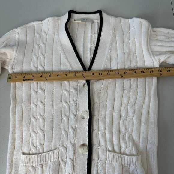 Loft Tipped V-Neck Pocket Cardigan Sweater Size XS Cream Black Cable Knit - Picture 6 of 8